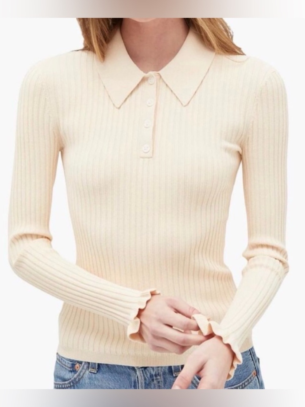 Hill House The Jenny Ruffle Knit Top in Ivory